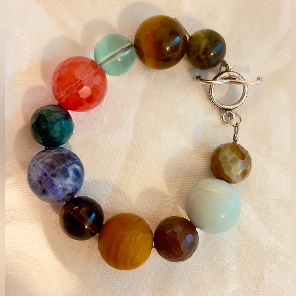 Artisan Sterling Silver .925 Multi Gemstone Planetary Statement Bracelet
